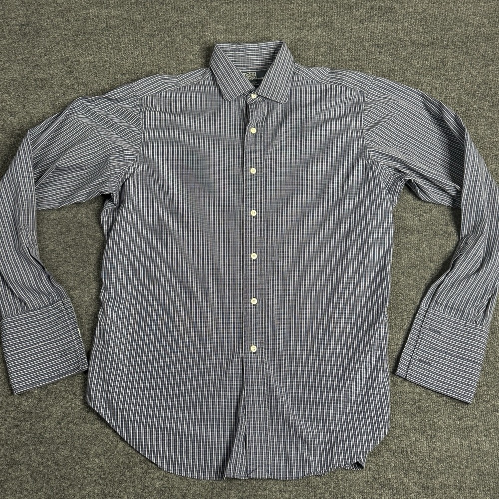 Polo Ralph Lauren Mens Shirt 16/35 Philip Blue French Cuff‎ Long Sleeve Button